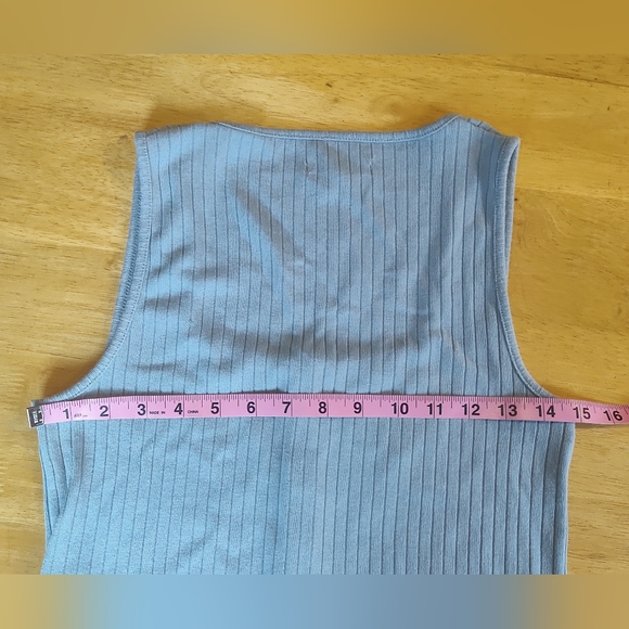 MADEWELL‎ Ribbed Button-Front Crop Tank Terrace Blue Small Square Neckline - Picture 8 of 12